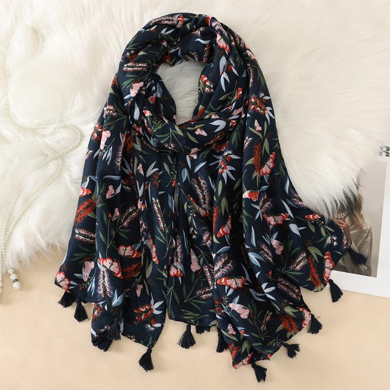 90*180CM New Fashion Printed Soft Linen Cotton Scarf Shawls Abstract Floral Tassel Viscose Scarves Lady High Quality Long Hijab