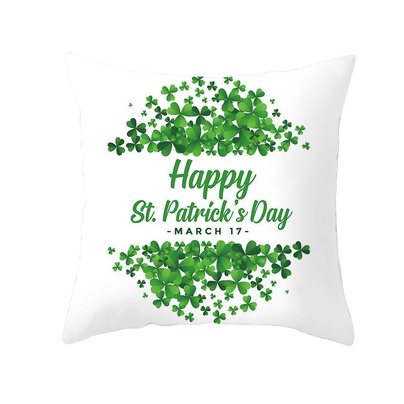 Home St. Patrick's Day Green Peach Velvet Cushion Cover National Day Four-Leaf Clover Cushion Cover