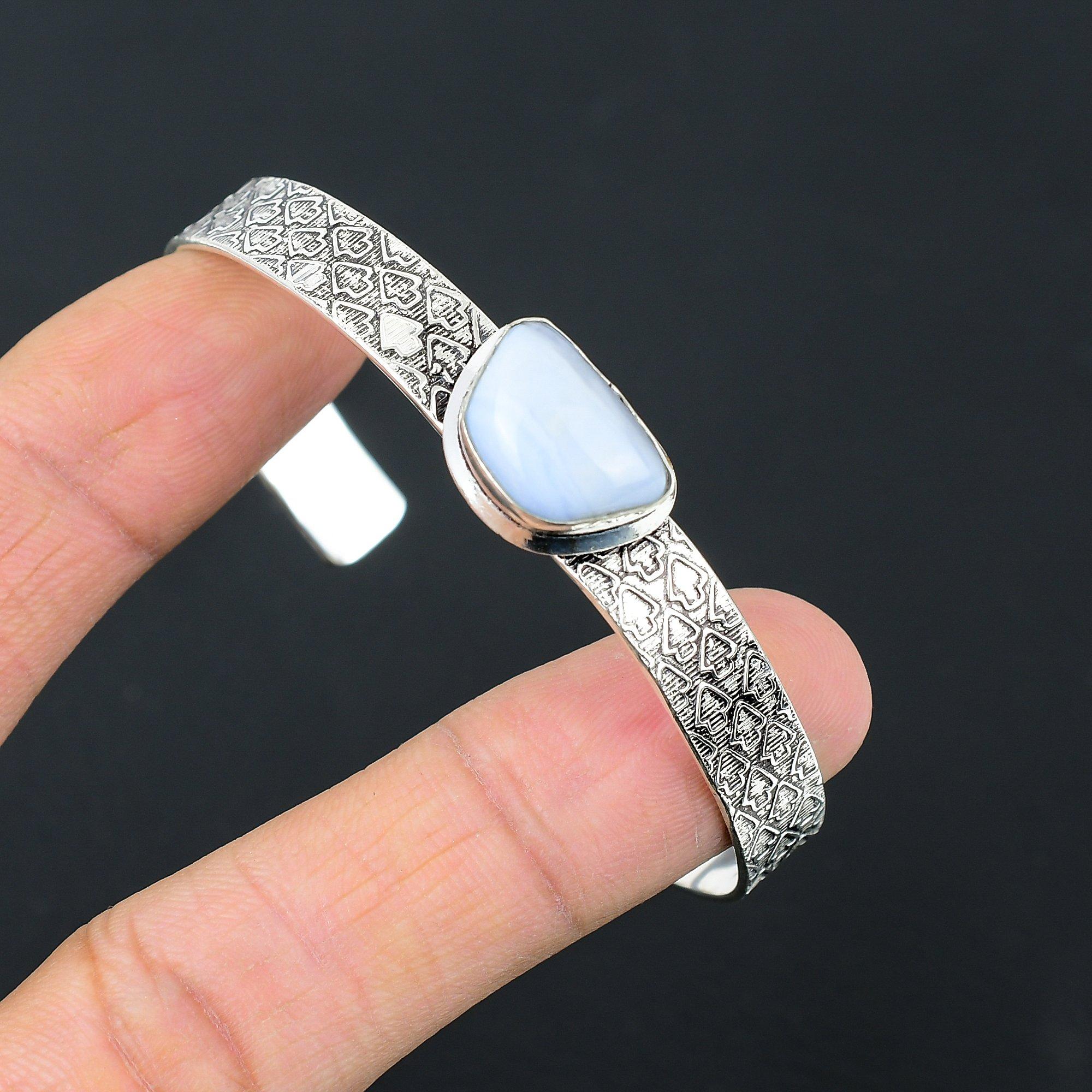 

Распродажа ко Дню сестер Браслет-бенгл из стерлингового серебра 925 пробы с камнем голубой кружевной агат Adjustable