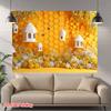 2D Printed Backdrop with Yellow Honeycomb, Bee Hives, Flowers and Flying Bees