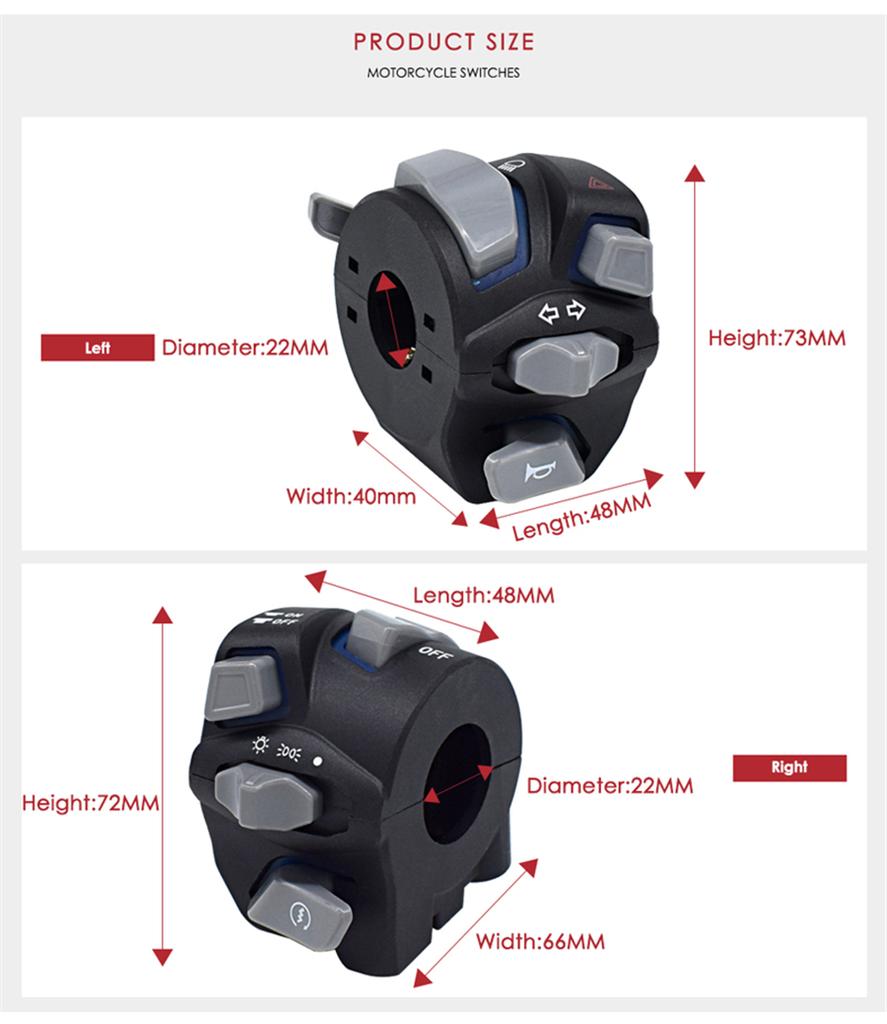 Pair 7/8" Motorcycle Handlebar Switch Assembly Indicator Start Button w/ Light