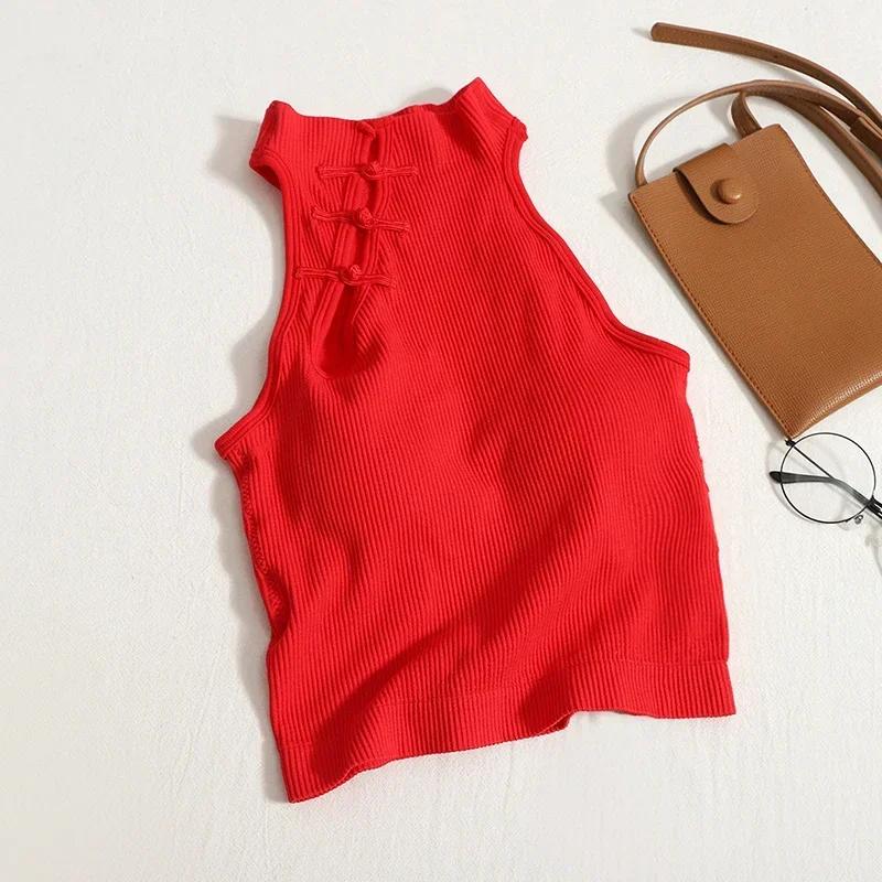 Vintage Hault Tanks Camis For Women Sleeveless Almighty Casual Button Femme Croset Crop Tops With Built in Bras Woman Camisoles