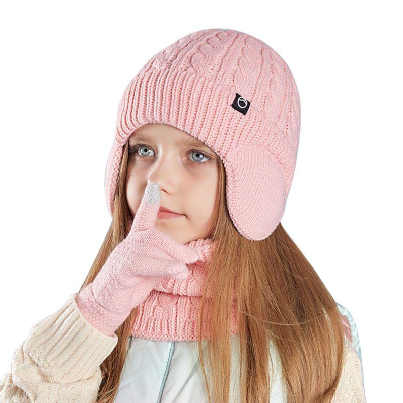 Kids Winter Knitted Warm Hat Scarf Gloves 3pcs Sets
