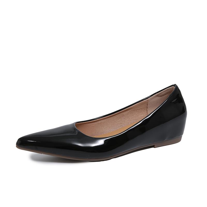 Pointed Toe Patent Leather Office Driving Shoes Women Low Heels 5cm Internal Height Increasing Shoe Fashion Flats Women Shoes