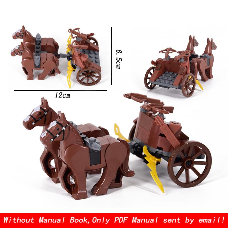 MOC Kreatives Mittelalterliches Schloss Königlicher Ritter Rom Spartacus Streitwagen Belagerungsmaschine Modell Bausteine Ziegel Spielzeug Geschenke
