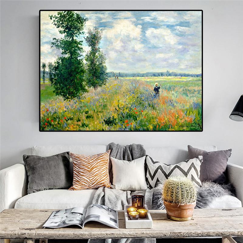 Drucken Sie Claude Monet Mohnblumen in Argenteui, Landschaftsölgemälde auf Leinwand, Cuadros-Poster, Drucke, Wandkunst, Bilder für Wohnzimmer