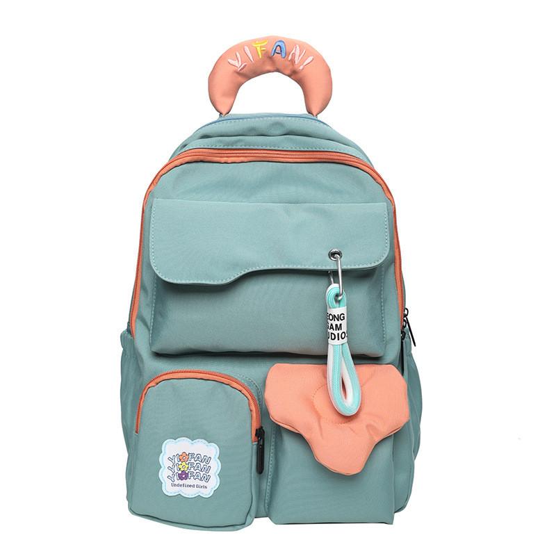 Handle Colorful Embroidered Design Color Blocked Student Backpack For Use Daily