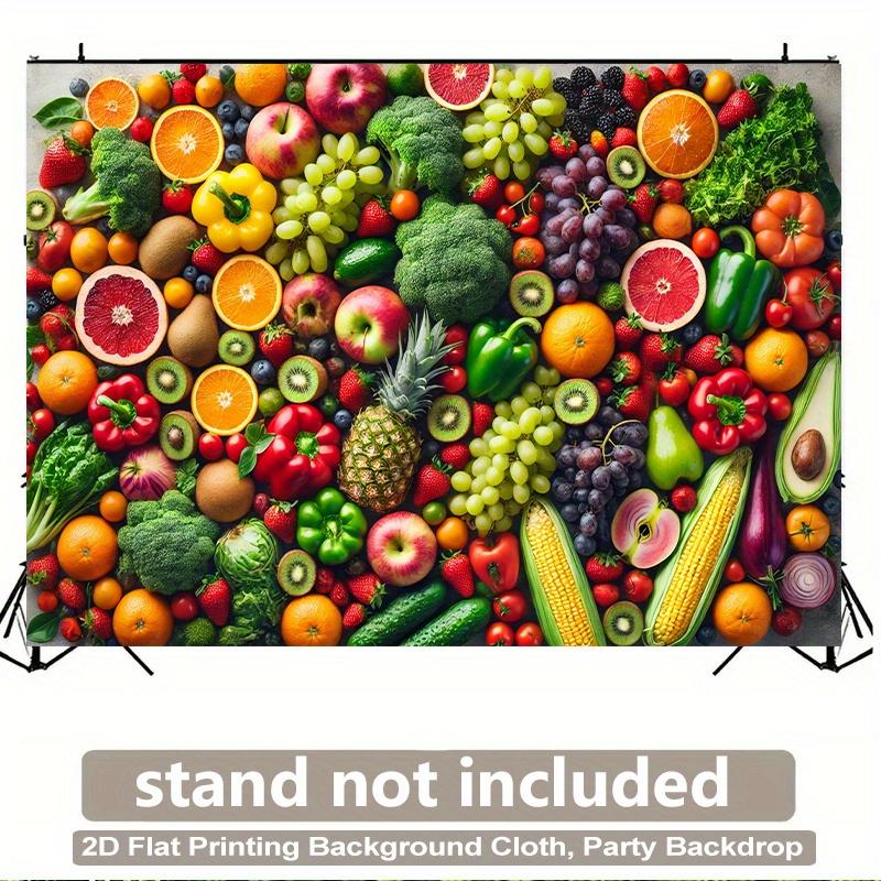 2D Flat Colorful Polyester Background Cloth with Various Fruits and Vegetables for Living Room Bedroom or Party Decoration
