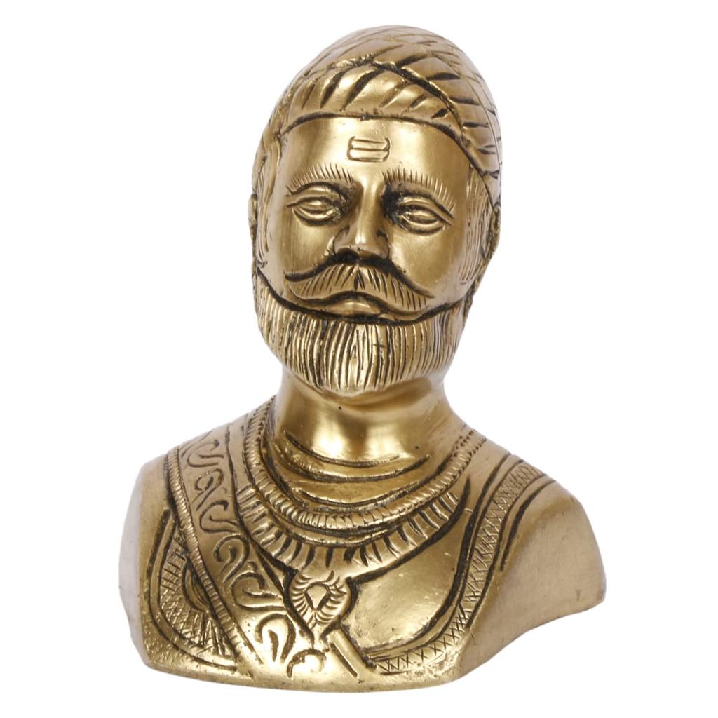 Оригинальный латунный бюст-идол Чатрапати Шиваджи Махараджа, золотой цвет - 3,25 дюйма