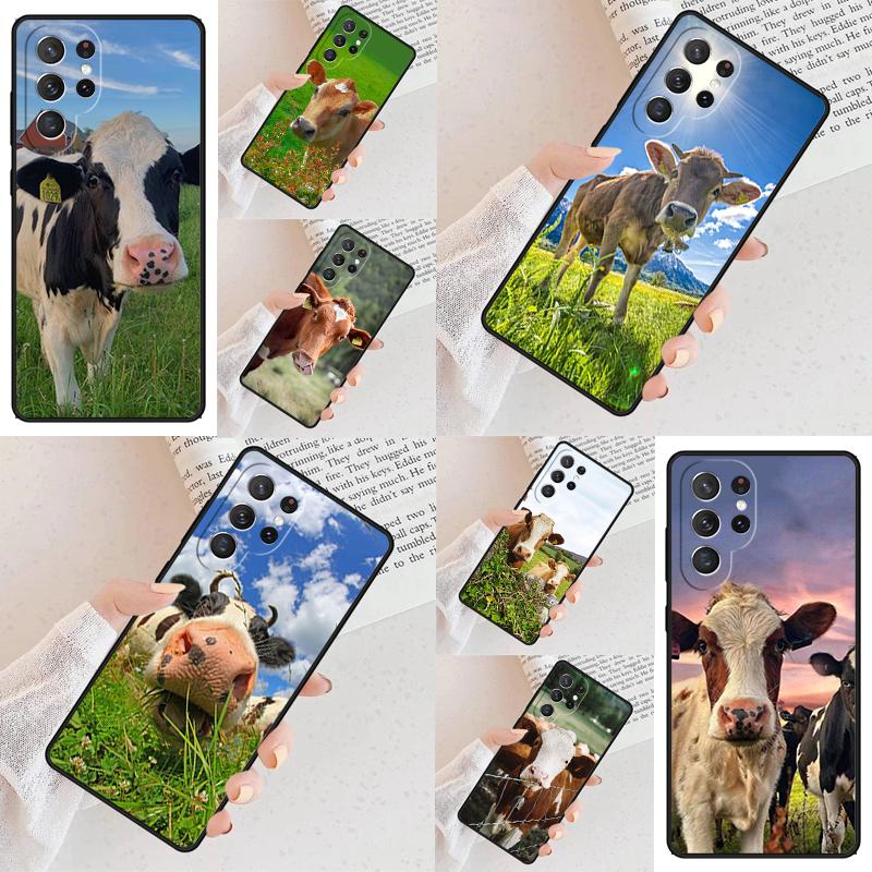 Brown Cow Calf Horns Cell Phone Case for Samsung Galaxy S26 Ultra S25 S24 S23 S22 S21 S20 Note10 Cover