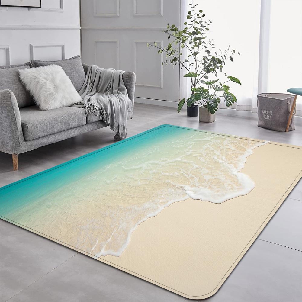 Beach Wave Seaside Pattern Carpet Soft Living Room Decor Rug Floor Mat for Bedroom Sofa Area Balcony Lounge Kitchen