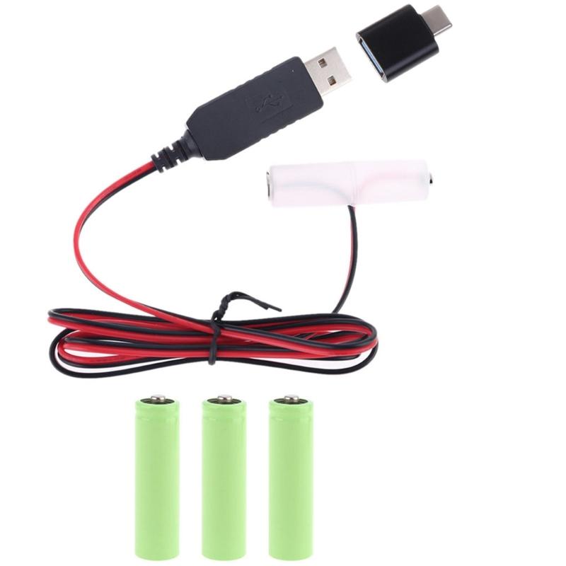 AA Battery Eliminator Cable with Type-C Converter USB or Type-C Input 5V2A  AA Dummy-Battery Output 1.5V/3V/4.5V/6V