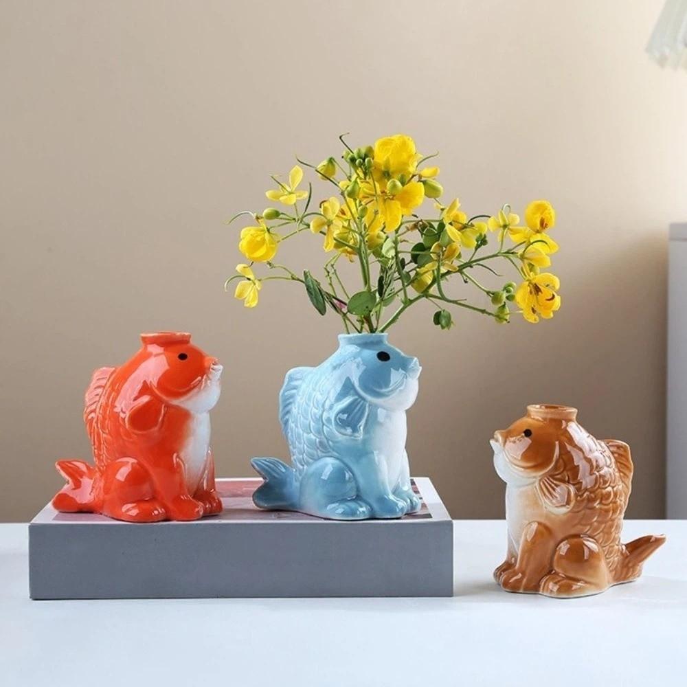 Unique Ceramic Succulent Planter Fish-shaped Hydroponic Planter Desktop Decor