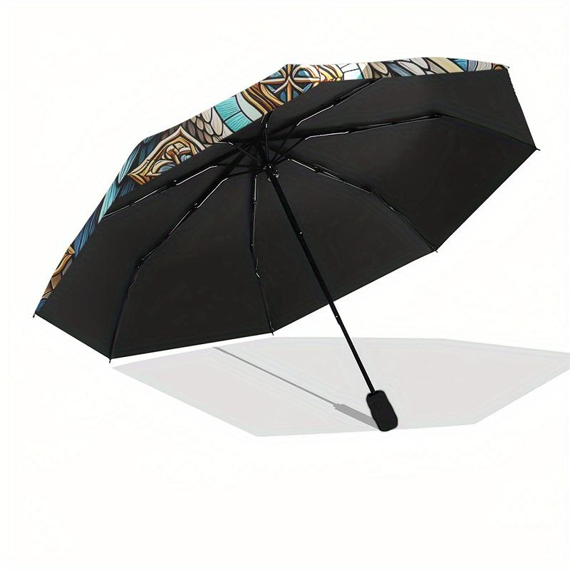 Stained Angel Wings Cross Art PrintUmbrella, Portable 3-Fold Compact Umbrella for Men & Women Gift
