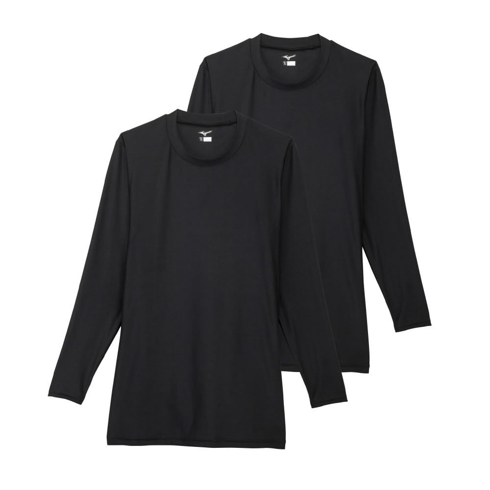 Mizuno Baseball Low Long Inner 12JA0Q0109 Undershirt, Neck, Sleeve, Shirt, 2-Pack, Fitted, (Black/3L/Men's)