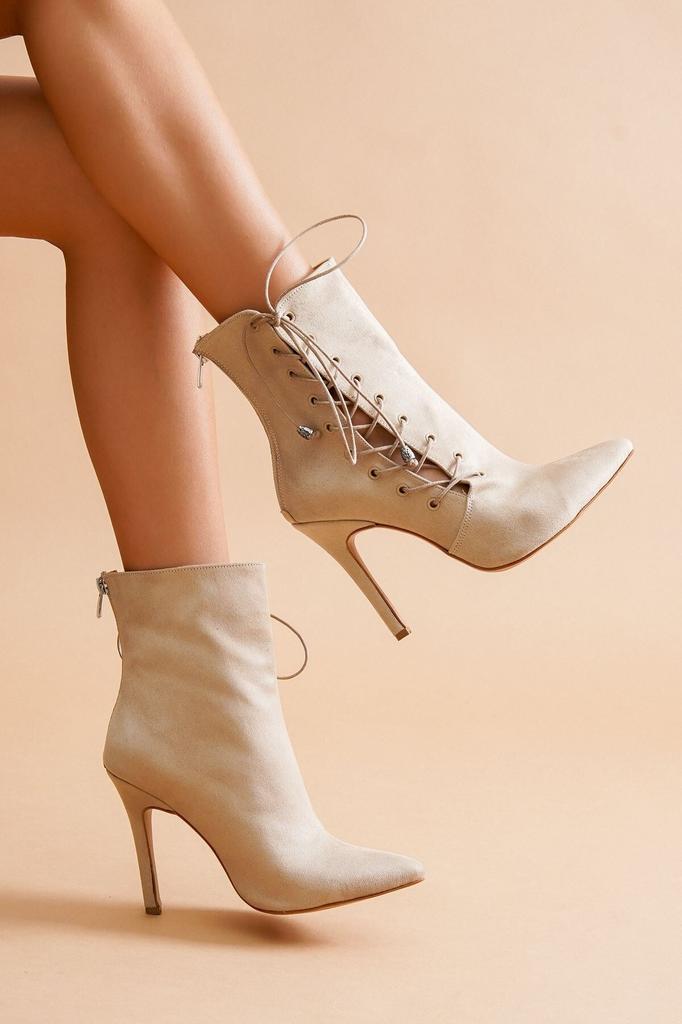Cizme cu toc înalt cu șireturi externe, stil de modă pentru femei