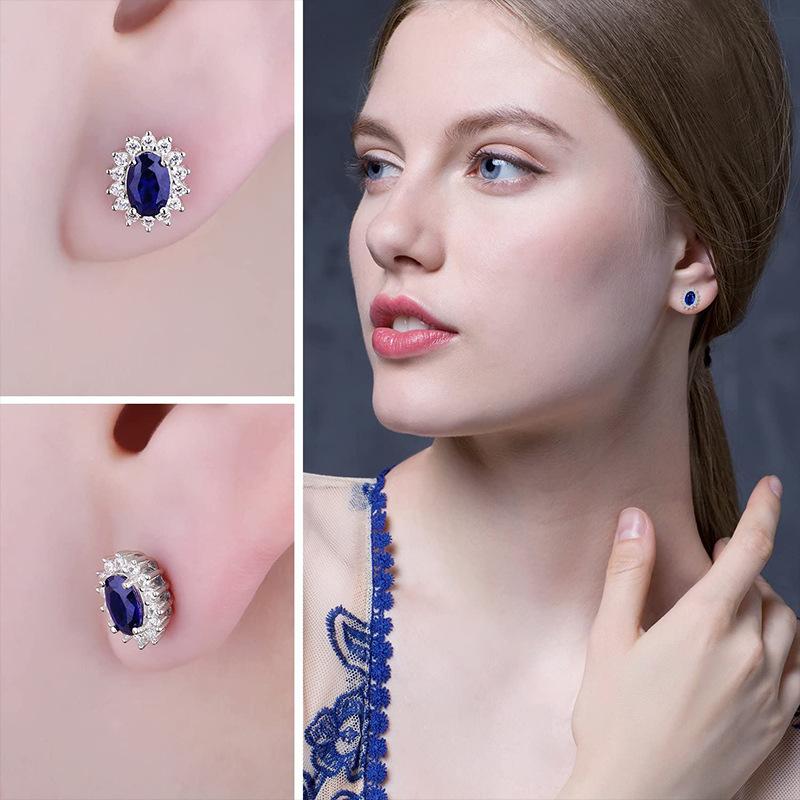 European and American Fashion Simplicity Classic Noble Temperament Sapphire Earrings Fully Set with Ear Accessories