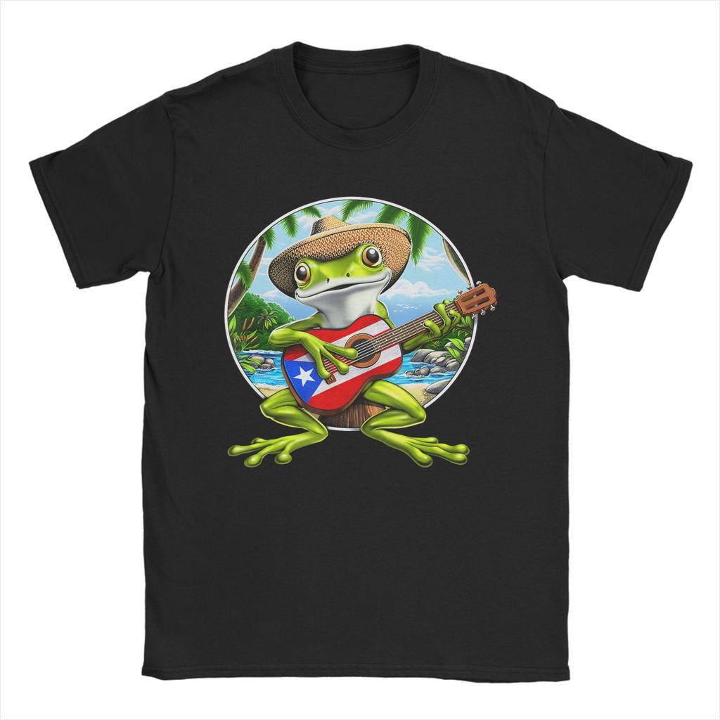 Coqui Frog Puerto Rico Flag Puerto Rican TShirt for Men Round Neck Cotton T Shirt  Short Sleeve Tee Shirt Big Size Clothing