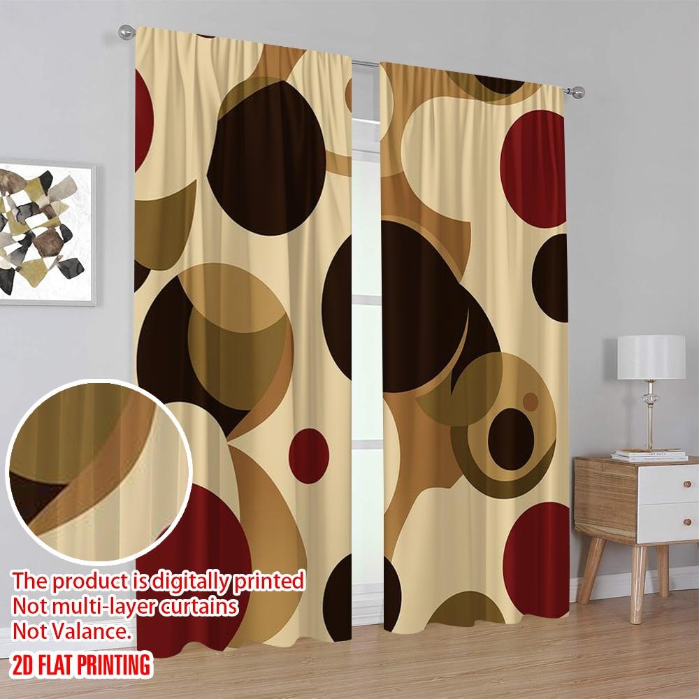 2pcs,2D Plane Printing Popular Curtains Retro Circles Versatile Polyester Fabric (without Rod) Decorations Inside Perfect for