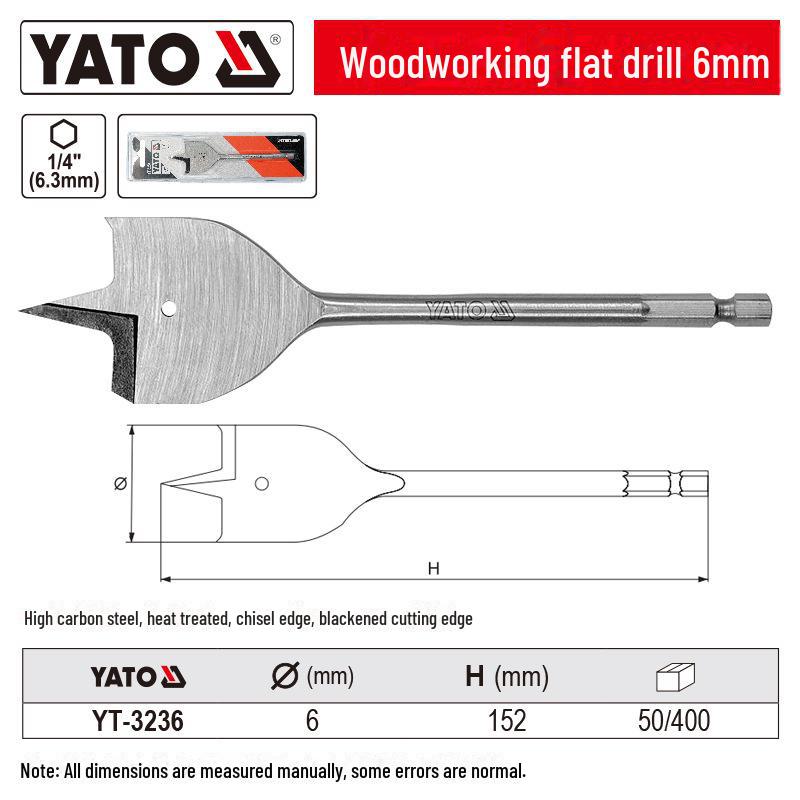 

Сверло лопаточное по дереву YATO с трехточечным наконечником для расширения отверстий 6x152mm YT-3236