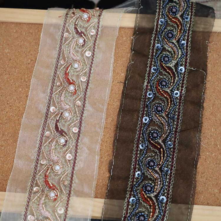 7CM Wide Ethnic Organza Beaded Embroidery Lace Trim for DIY Clothing, Belts, and Headwear