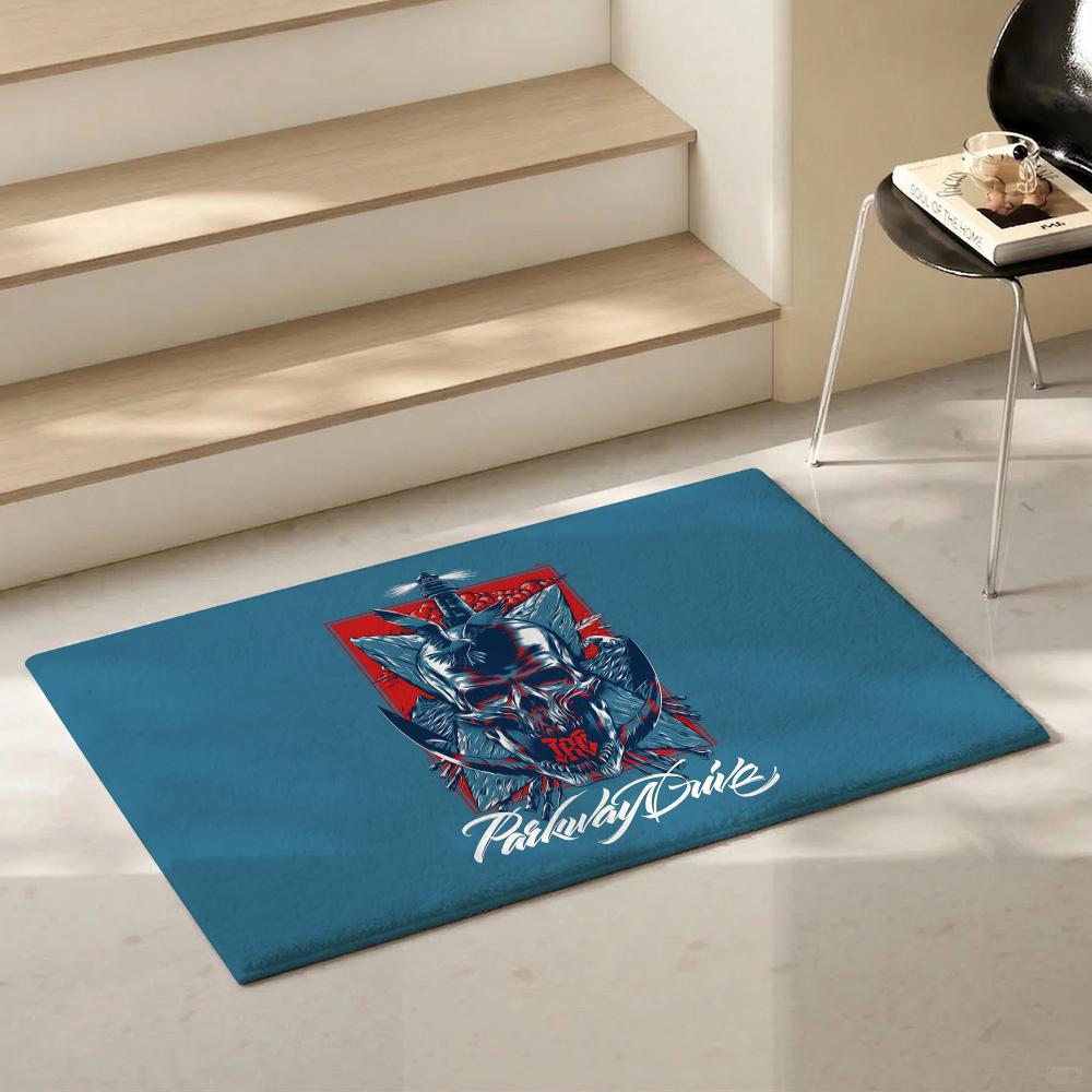 Metal Band P-Parkway DriveS Floor Mat Eco-Friendly Flannel Doormat Non-Slip Odorless Soft Short Plush Indoor Floor Rug