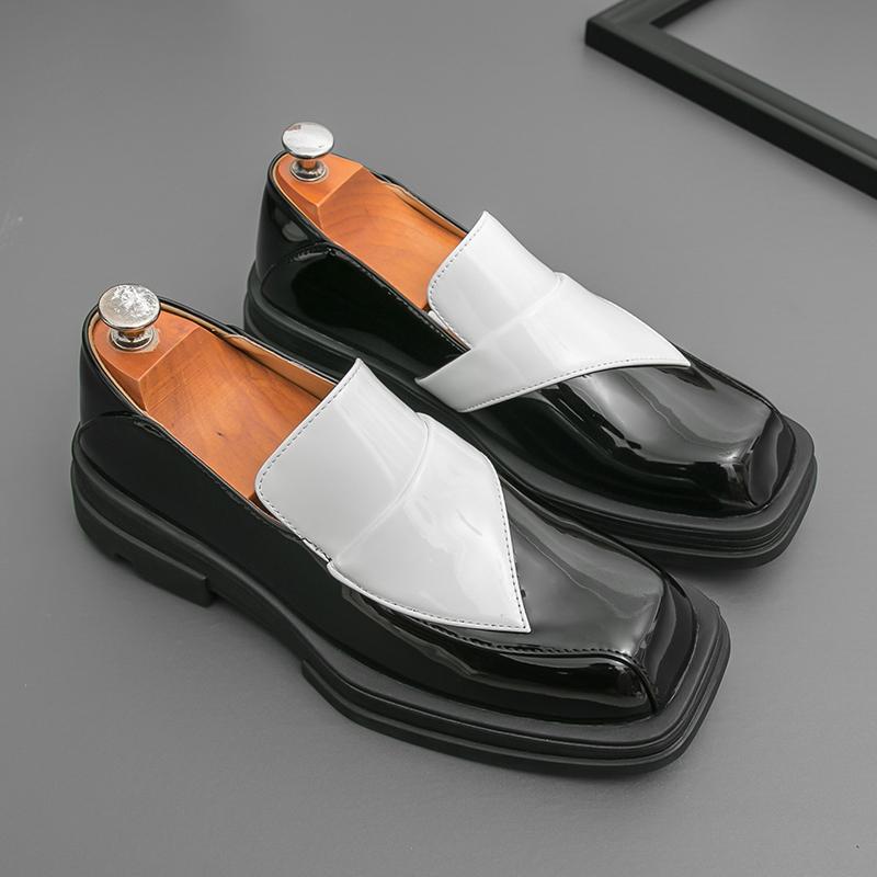 Fashion Square Toe Trendy Men Leather Shoes Fashion Thick Soled Comfort Travel Leather Shoe Brand Date Party Gentleman Versatile Loafers