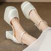 Waterproof Platform Ultra-high-heeled Sandals 12cm Thick Satin White Wedding Bridal Shoes with Bag Head Thick Heeled Shoes