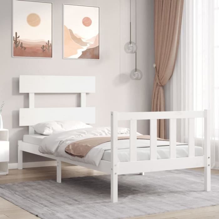 VidaXL Bed Frames with Headboard White Simple Solid Wood 3193237