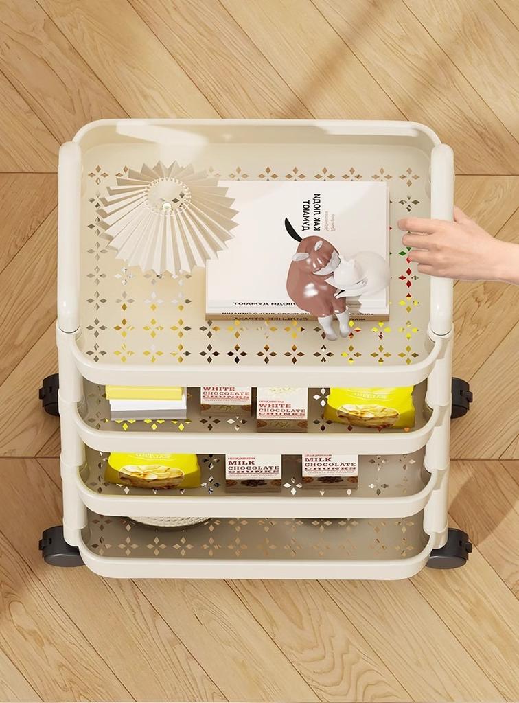 Trolley with Handlebar and Storage Rack, Floor-Standing, Multi-Layer Storage for Kitchen, Bathroom, Snacks, and Toiletries