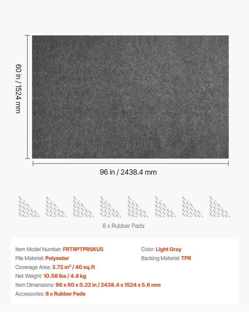 Rug Pad 2.44 x 1.52 m, Non-slip Carpet Area Pad, Rug Mat Padding with Dual Surface Felt Cushion & Rubber Gripper, Hardwood Floor Protection for All