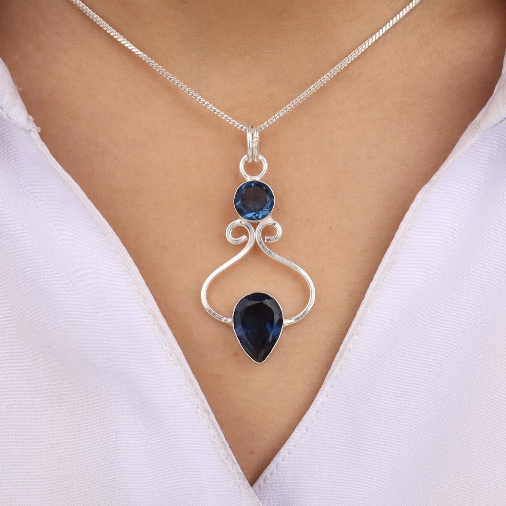 London Blue Topaz Gemstone 925 Sterling Silver Handmade Jewelry Pretty Pendant 1.60" For Wife PP-13-3