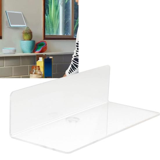 2Pcs Acrylic Floating Wall Shelves with Hole Wall Mounted Clock Speaker Organizer Display Bracket Home Decor