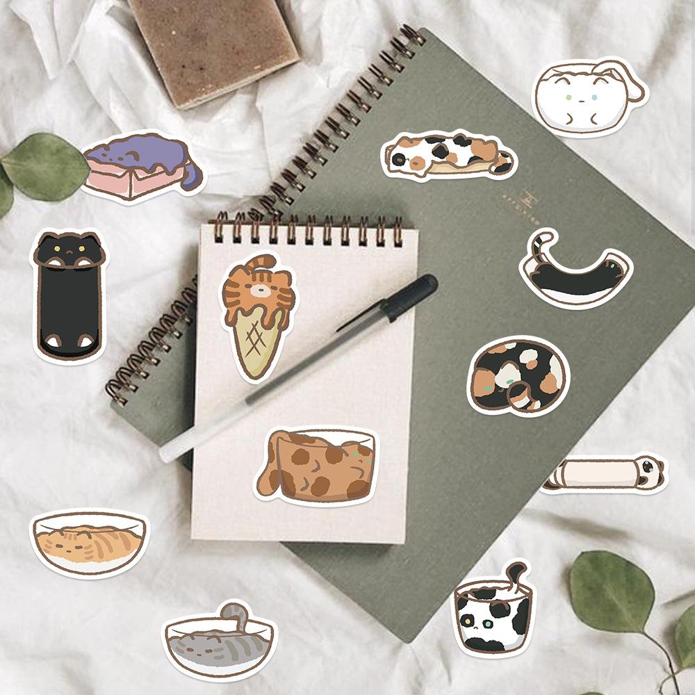 68 Cartoon Liquid Kitten Doodle Stickers Decorative Guitar Notebook Suitcase DIY Waterproof