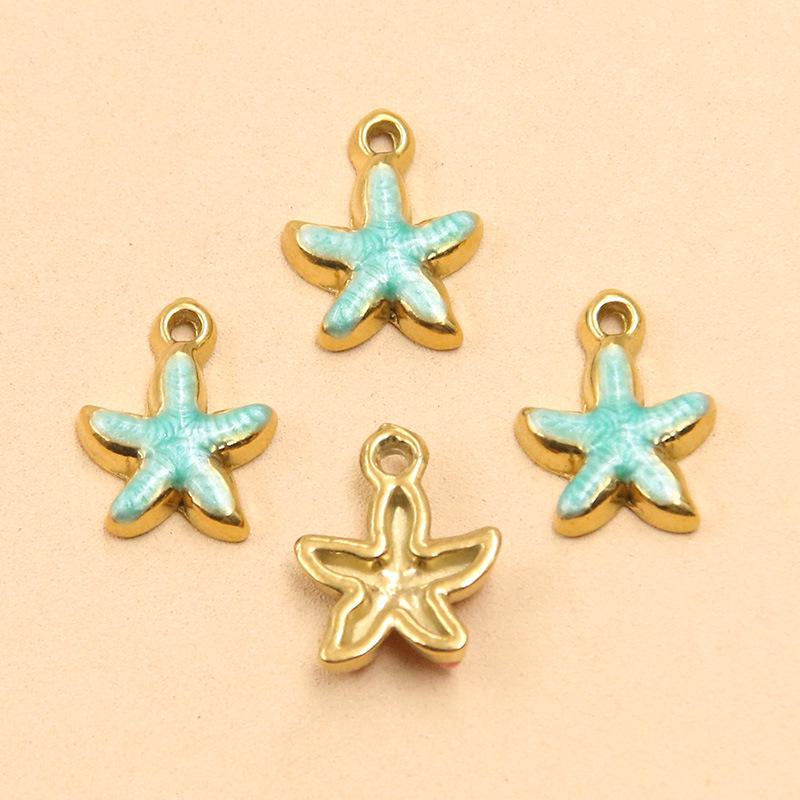 10-Color Stainless Steel Enamel Starfish Pendant (10x12mm) for DIY Jewelry and Keychains