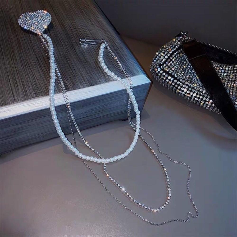 Long Chain Rhinestone Chain Pin Minimalist Style Trouser Fastener Punk Tassel Chain Brooch Jewelry