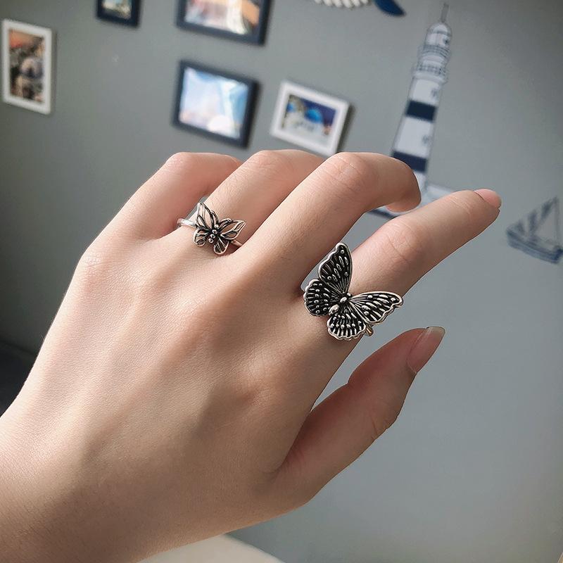 925 Sterling Silver New Simple Design Vintage Butterfly Rings Retro Distressed Opening Handmade Ring Fashion Fine Jewelry