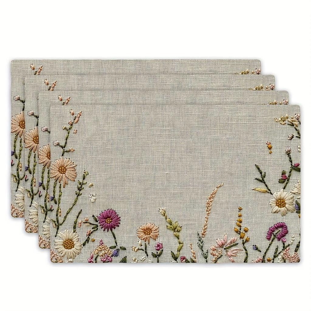 1pc Elegant Floral Tablecloth Placemat - Non-Slip Heat-Resistant Table Mat, Large for Dining, Kitchen, Parties