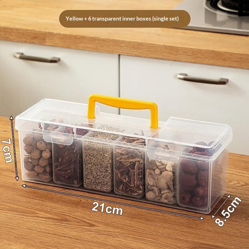 Conjunto de Recipientes Plásticos Transparentes para Armazenamento de Temperos Com Compartimentos Removíveis e Alça Portátil Perfeito Para Despensa da Cozinha Condimento