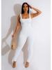 Women's Solid Color Ribbed Sleeveless Bodysuit: Square Neck, Backless, Hip-Lifting Slim-Fit Jumpsuit