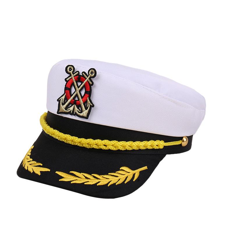 Navy Flat Top White Yacht Captain Hat Adult Sailor Cosplay Hat