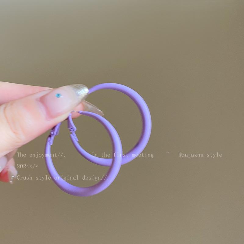 Dopamine Color Circle Earrings Women's Summer Personality Sweet Versatile Silver Needle Earrings Fashion Design Contrasting Color Earrings