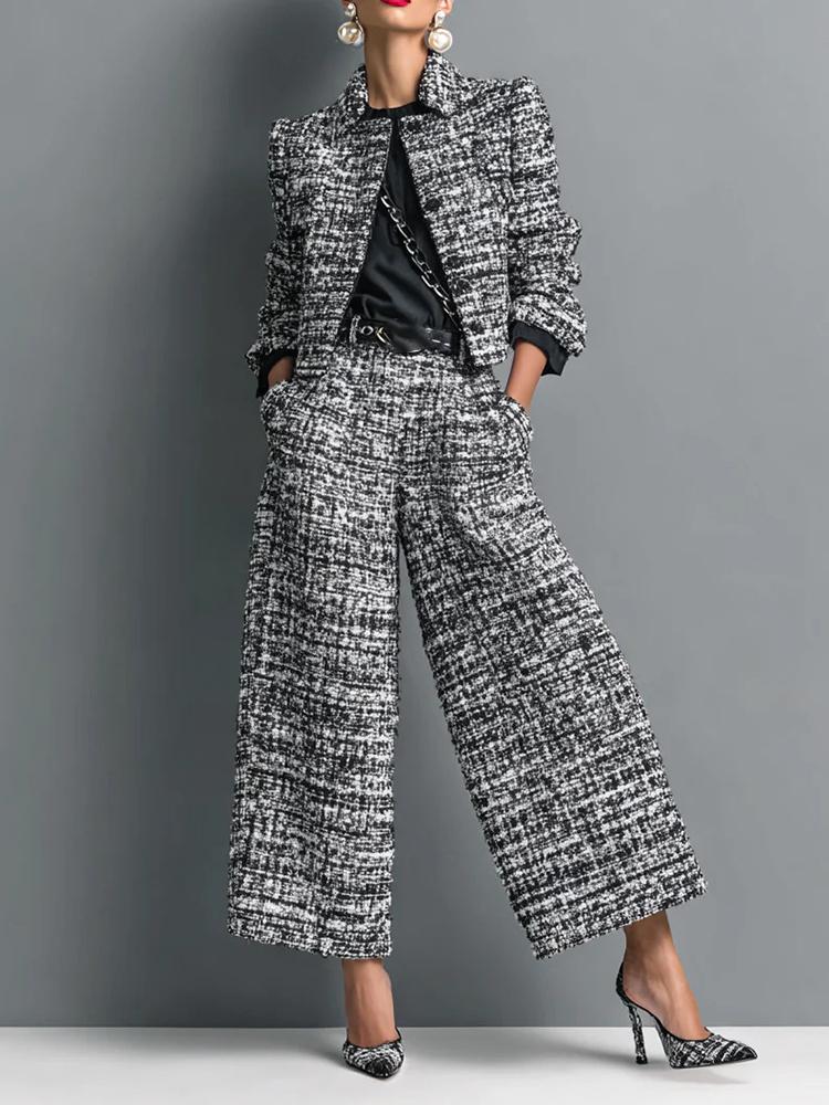 Elegant High Waist Pocket Pants Suits Temperament Lapel Long Sleeve Blazer&Pants Set Fashion Women Casual Commute Two Piece Sets