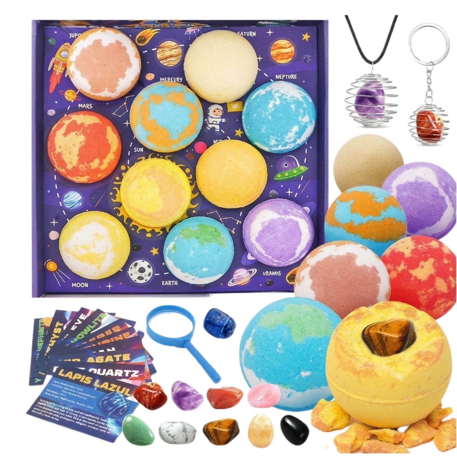 

Solar System Bath Bomb Set with Crystal Stones Educational Astronomy Bubble Bath Kit for Kids and Adults Relaxation and Fun Bath Time One Size