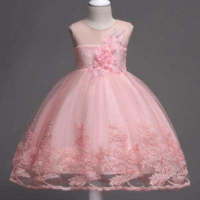 Mädchen Ärmelloses Stickerei Prinzessin Blumenkleid Hochzeit Geburtstag Abschlussball