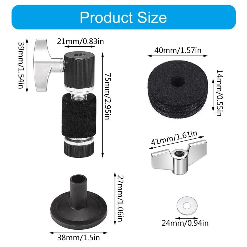 13Pcs Drum Cymbal Felt Pads Set Drum Cymbal Felt Pads and Sleeves with Wing Nuts, Washer, Drum Key Percussion Part