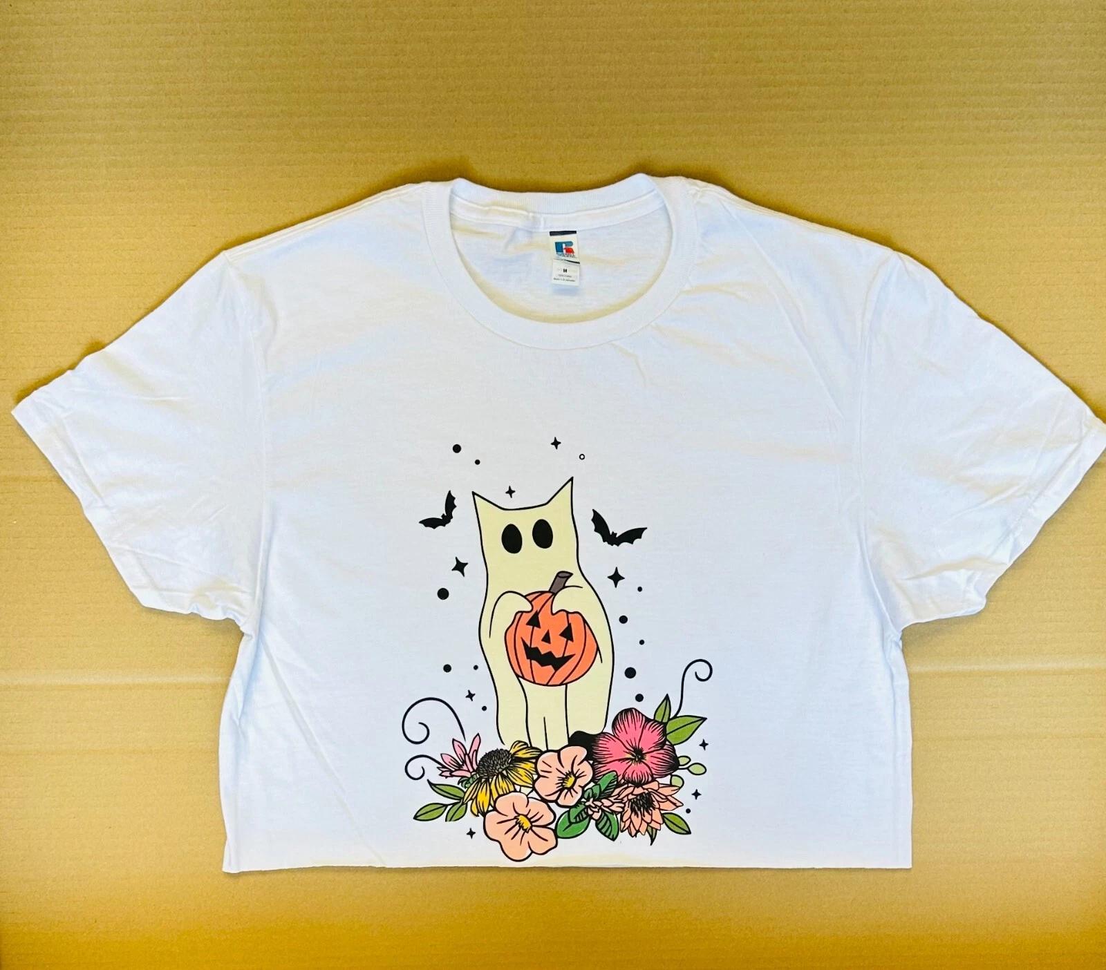 Ghost Cat Halloween Cropped top shirt M