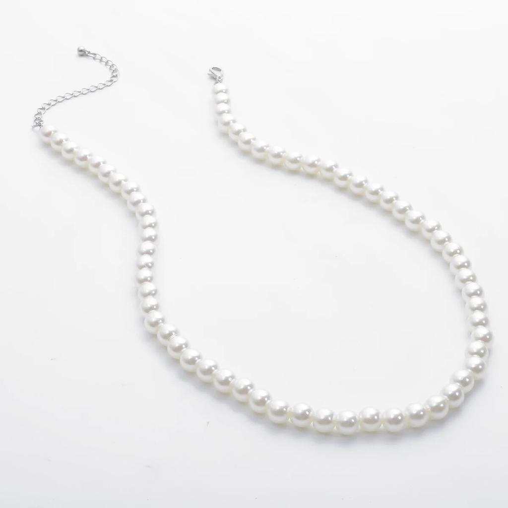 Simple Imitation-Pearl Beaded Short Choker Necklace for Men Trendy White Beaded Chains on Neck Accessories 2026 Fashion Jewelry