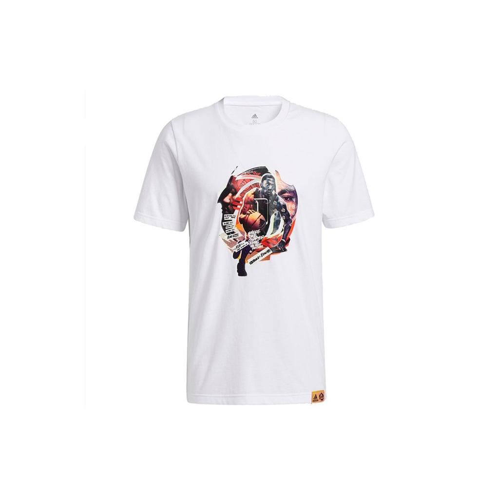 Adidas Rose Abstract Basketball Sports Print Loose Short Sleeve T-Shirt Men Tops White GH6720