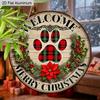 2D Flat Aluminium Christmas Welcome Sign with Paw Pattern - Navidad Figurine Ornaments - Ideal for Front Door, Wall, Porch, Fence Decor - Ideal